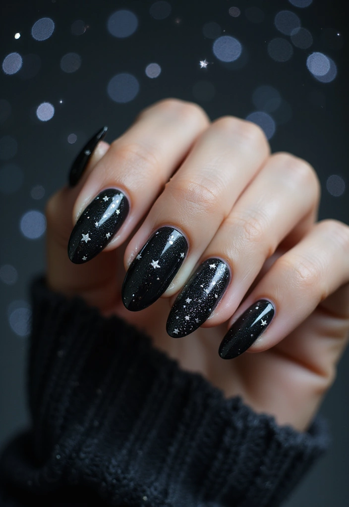 27 Classy Black Nail Ideas That Work Beyond Halloween - 12. Black and Silver Stars