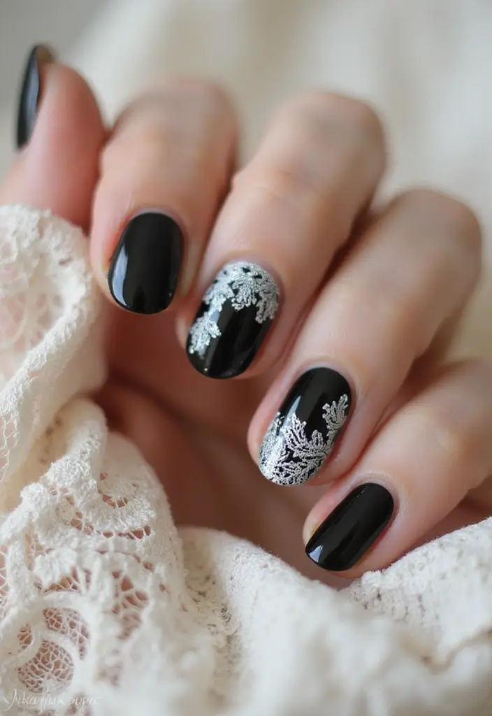 27 Classy Black Nail Ideas That Work Beyond Halloween - 15. Black Lace Nail Art