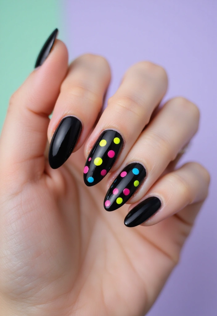 27 Classy Black Nail Ideas That Work Beyond Halloween - 16. Black with Colorful Dots