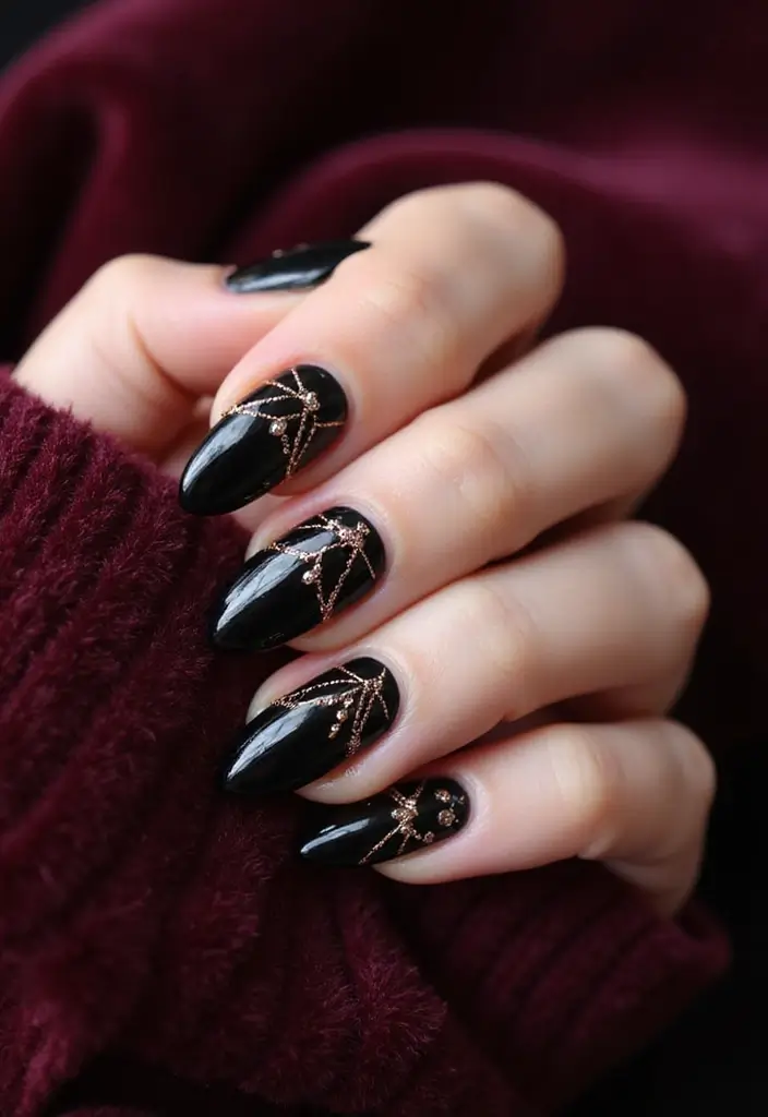 27 Classy Black Nail Ideas That Work Beyond Halloween - 20. Black and Rose Gold Elegance