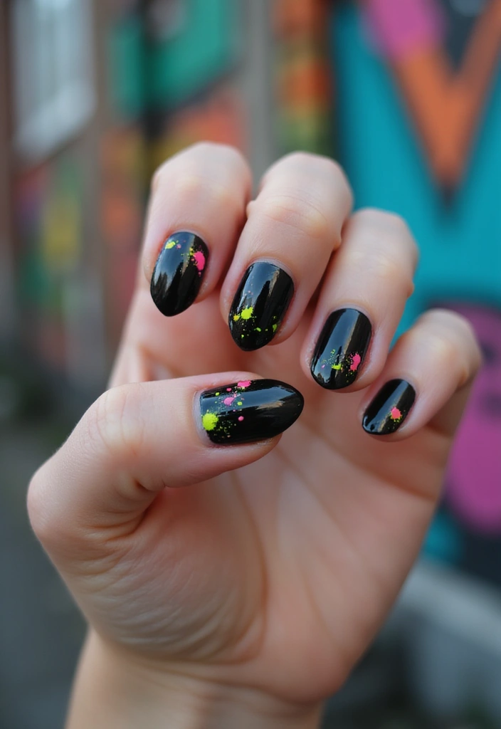27 Classy Black Nail Ideas That Work Beyond Halloween - 21. Black and Neon Splash
