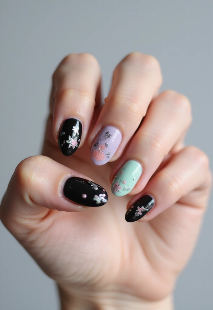 27 Classy Black Nail Ideas That Work Beyond Halloween - 22. Black with Pastel Accents