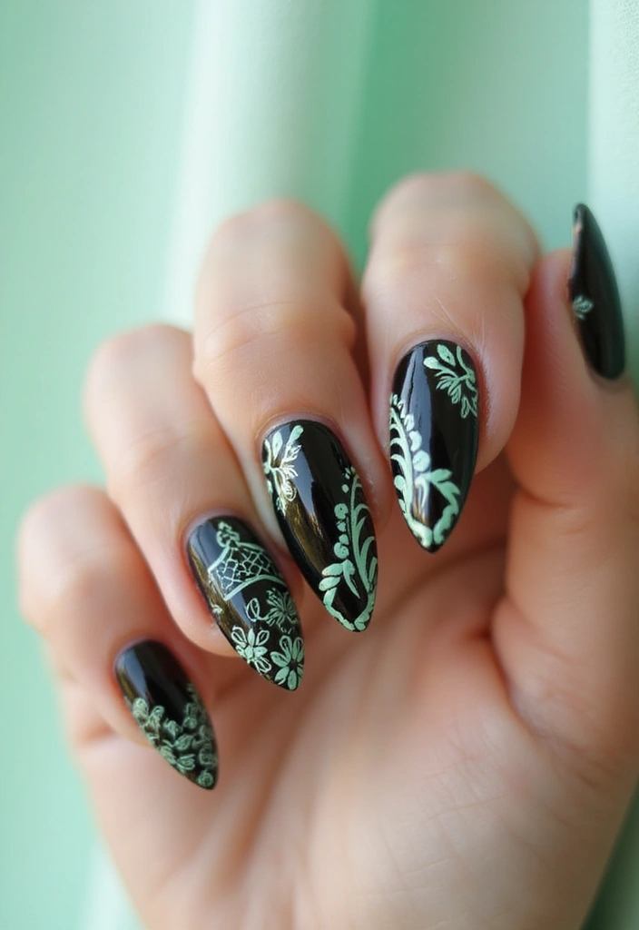 27 Classy Black Nail Ideas That Work Beyond Halloween - 24. Black and Mint Design