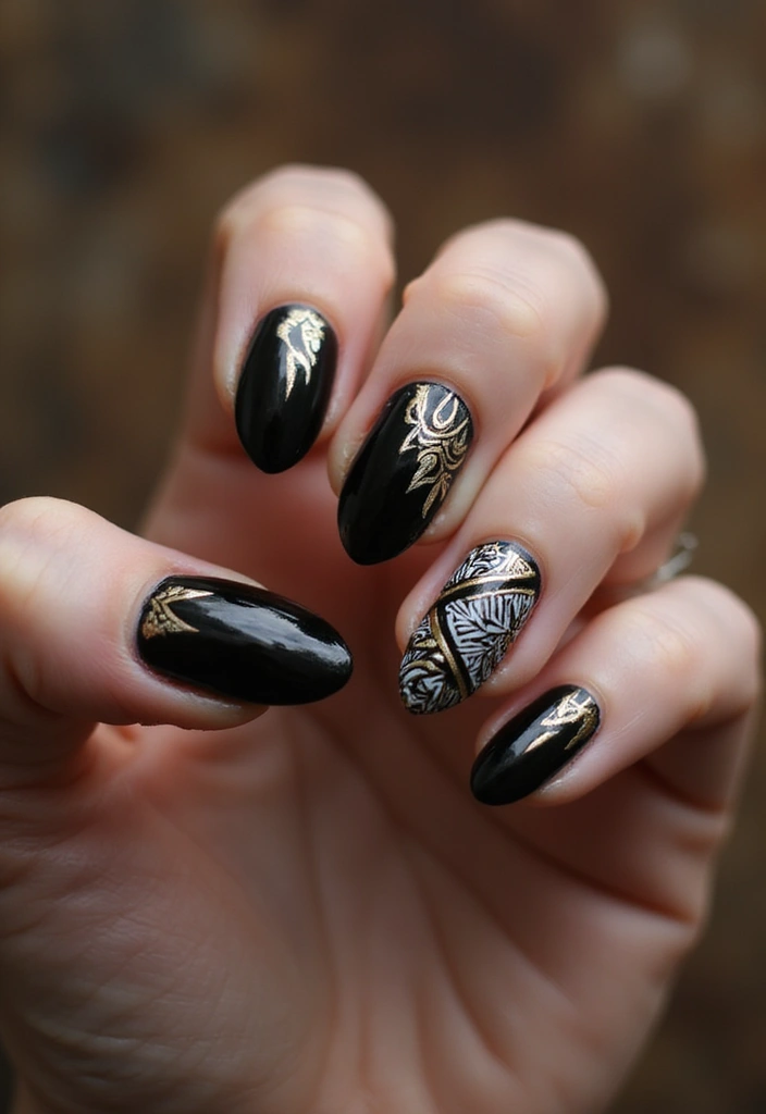 27 Classy Black Nail Ideas That Work Beyond Halloween - 25. Black Tribal Patterns
