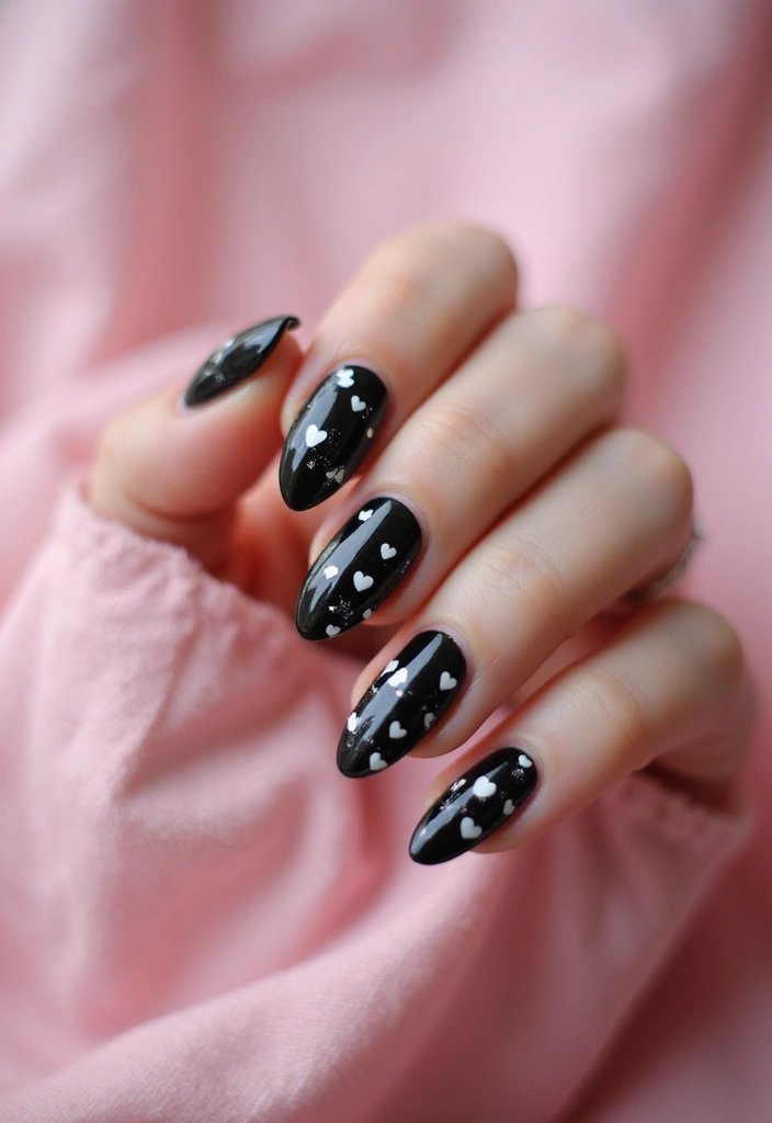 27 Classy Black Nail Ideas That Work Beyond Halloween - 27. Black Nails with Heart Designs