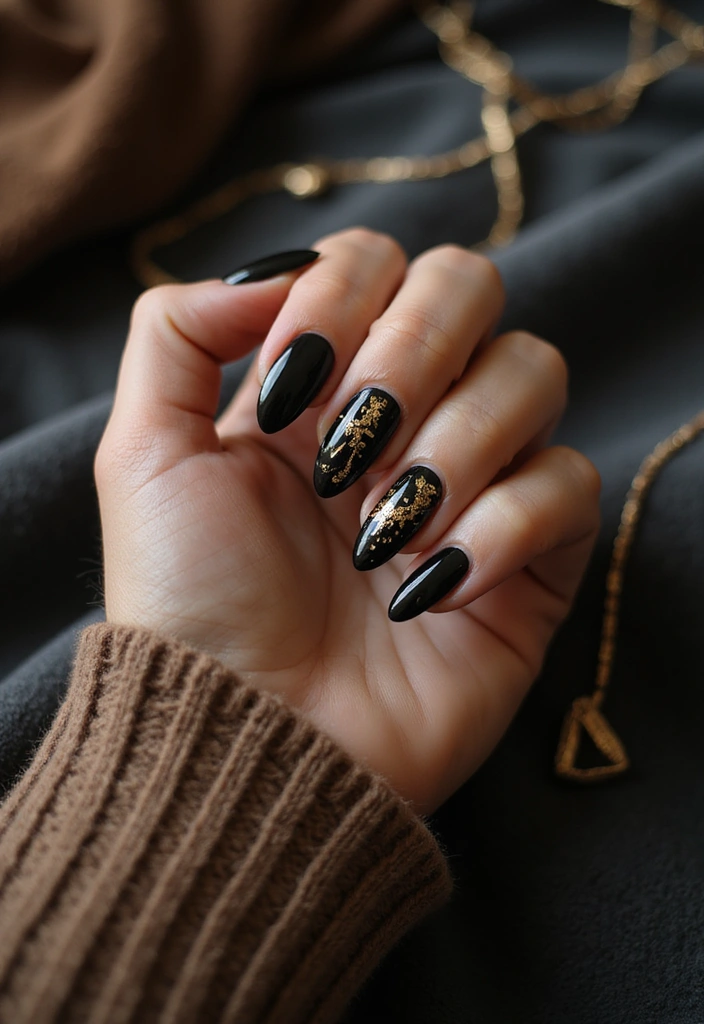 27 Classy Black Nail Ideas That Work Beyond Halloween - 3. Black with Gold Foil