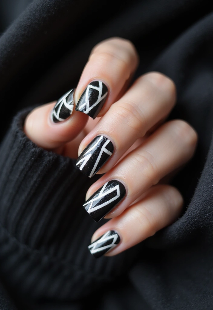 27 Classy Black Nail Ideas That Work Beyond Halloween - 5. Black and White Geometric