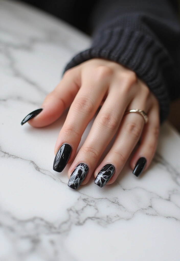 27 Classy Black Nail Ideas That Work Beyond Halloween - 8. Black Marble Nails