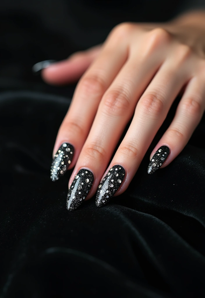 27 Classy Black Nail Ideas That Work Beyond Halloween - 9. Black with Rhinestones