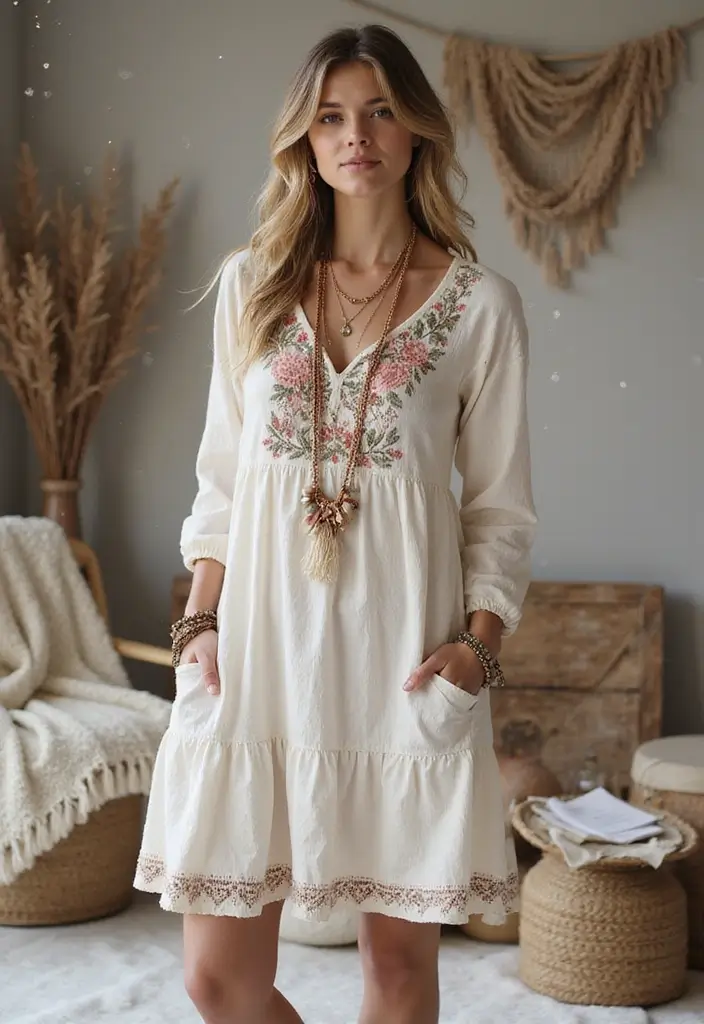 27 Elegant Winter Dresses for a Festive December Look - 23. Effortless Bohemian Styles