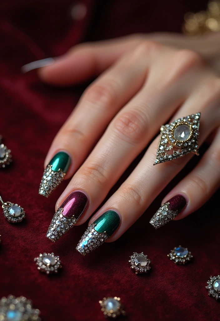 27 Fall Nail Designs to Welcome September in Style - 11. Vintage Glam Sparkle