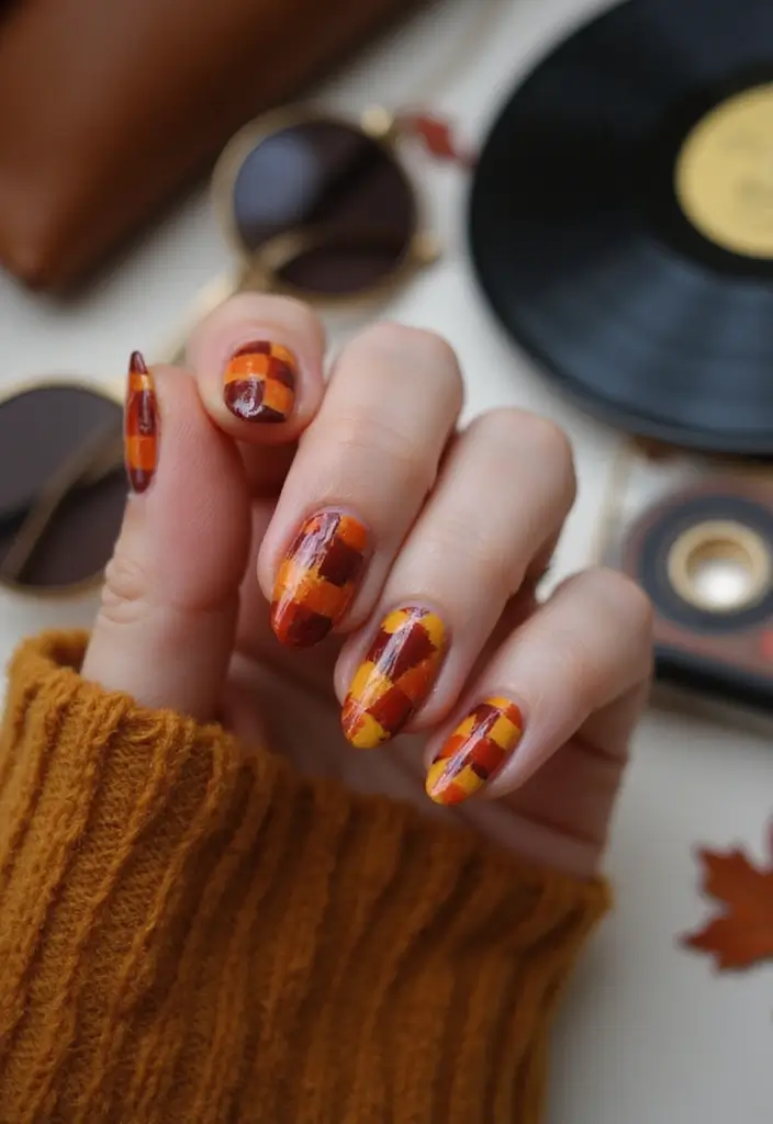 27 Fall Nail Designs to Welcome September in Style - 14. Retro Checkerboard