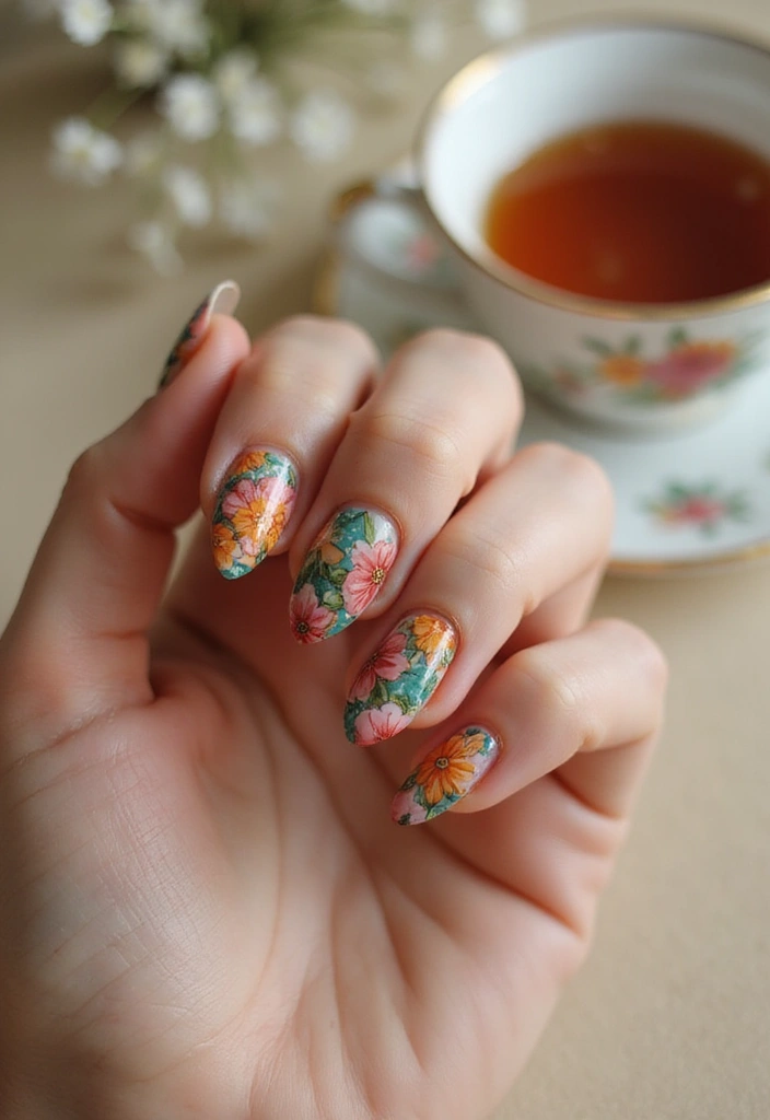 27 Fall Nail Designs to Welcome September in Style - 2. Retro Floral Patterns
