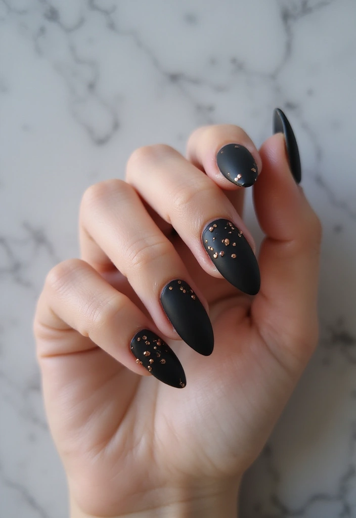 27 Fall Nail Designs to Welcome September in Style - 20. Black and Copper Dots