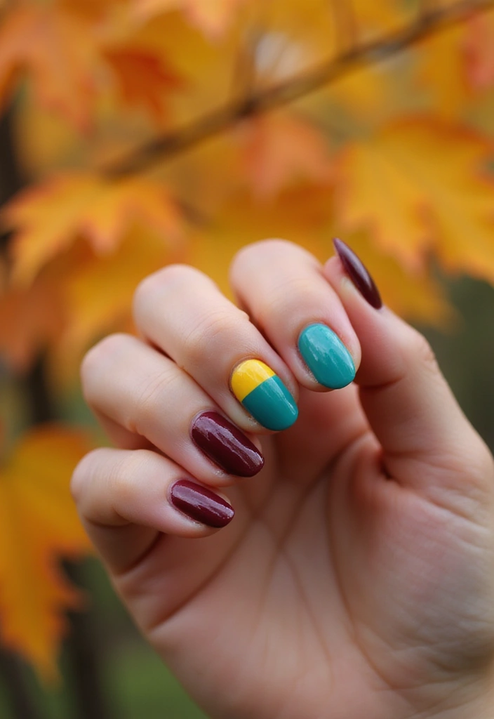 27 Fall Nail Designs to Welcome September in Style - 24. Color Block Styles