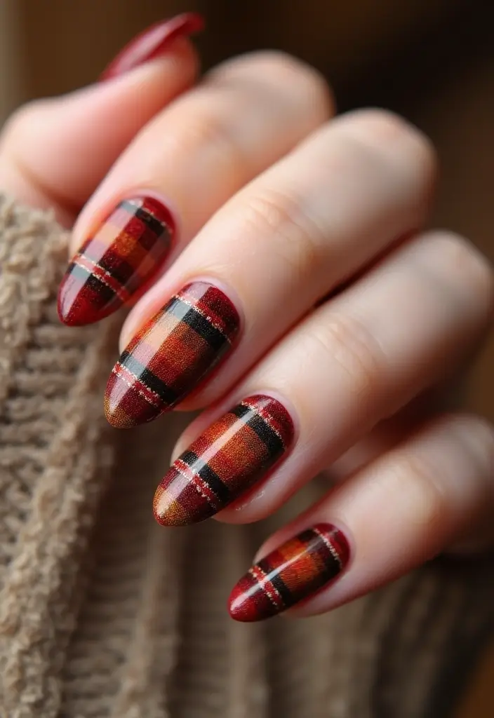 27 Fall Nail Designs to Welcome September in Style - 24. Flannel Inspired