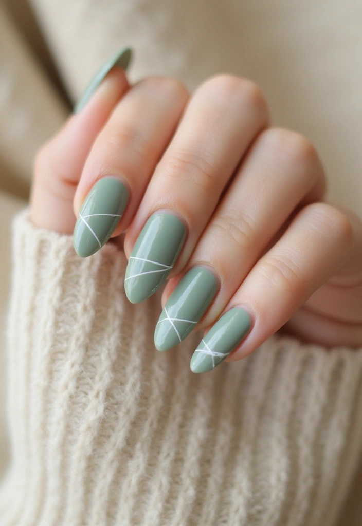 27 Fall Nail Designs to Welcome September in Style - 25. Sage Green with White Lines