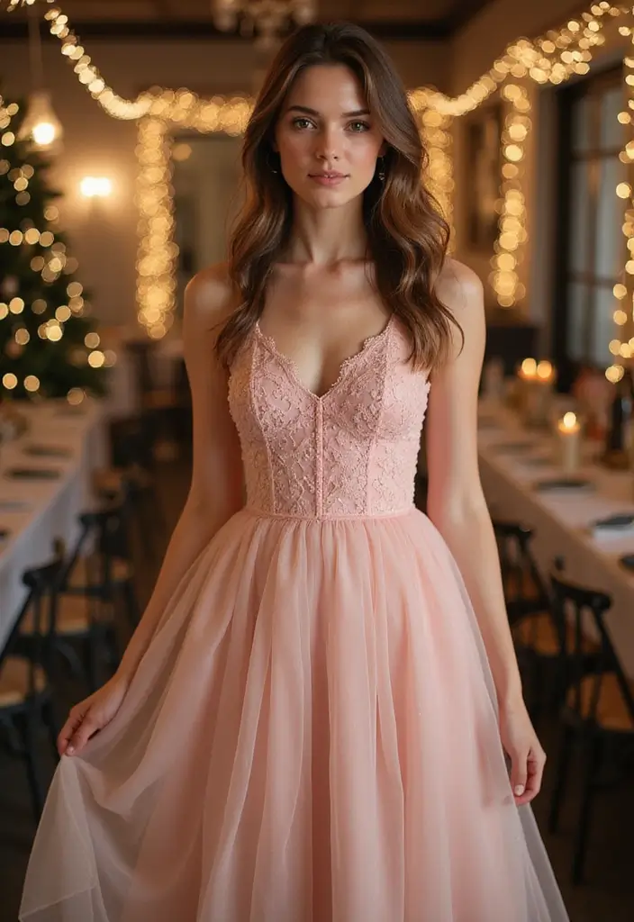 27 Midi Dress Outfits That Shine in Holiday Layers - 19. Tulle for a Festive Touch