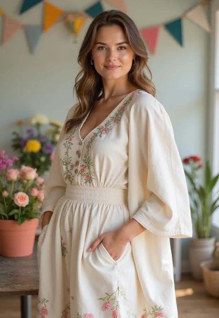 27 Midi Dress Outfits That Shine in Holiday Layers - 20. Sophisticated Layering with a Smock