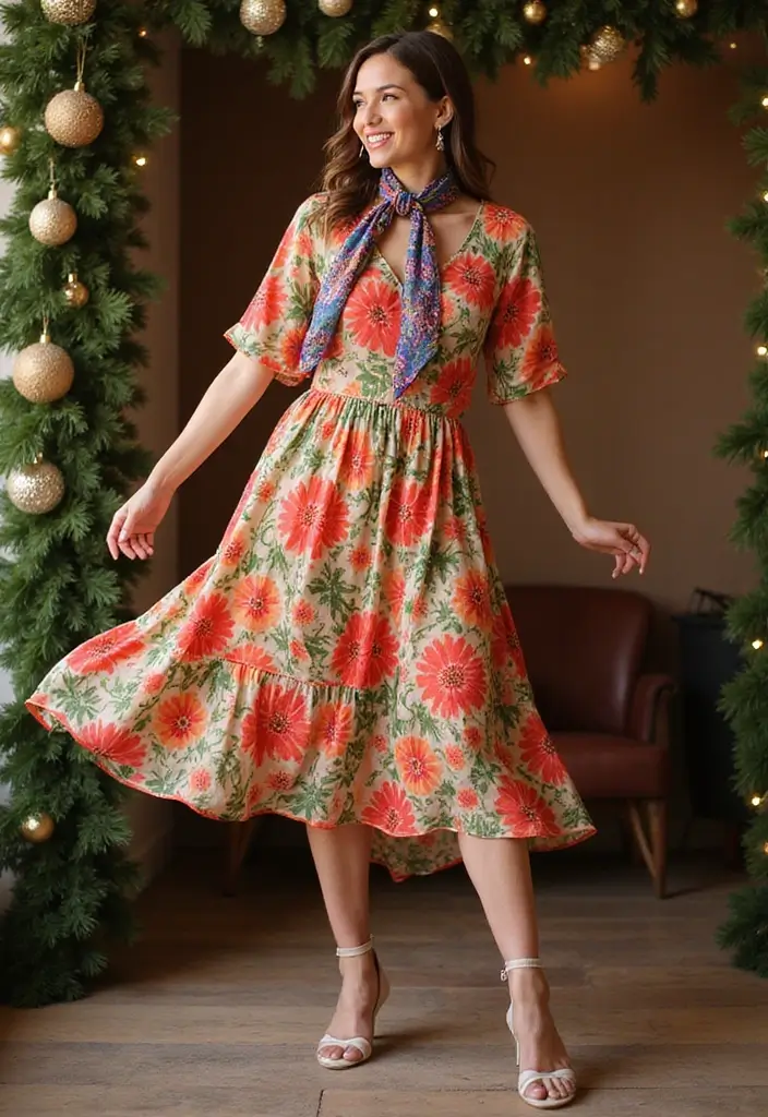 27 Midi Dress Outfits That Shine in Holiday Layers - 4. Add a Festive Scarf