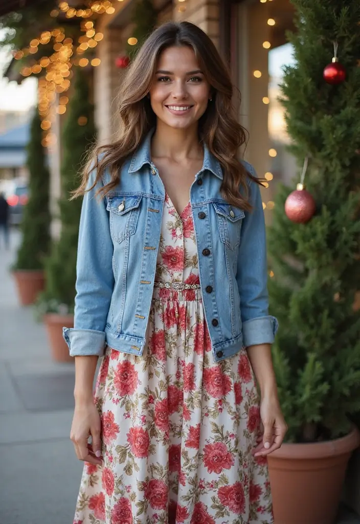27 Midi Dress Outfits That Shine in Holiday Layers - 6. Layered with a Denim Jacket