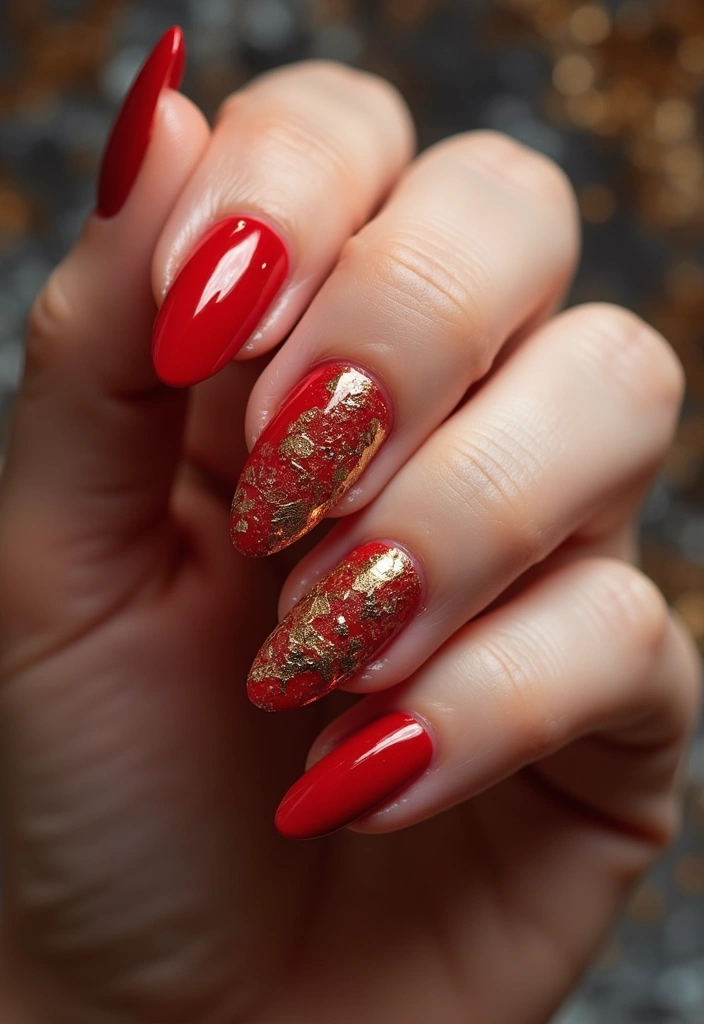 27 Stunning Nail Art Ideas That Will Be Everywhere This Fall - 21. Bold Red with Gold Foil