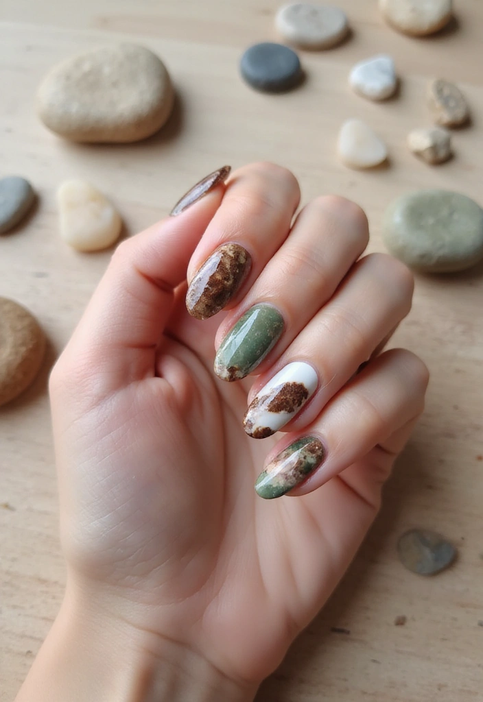 27 Stunning Nail Art Ideas That Will Be Everywhere This Fall - 23. Nature's Textures with Stone Effects