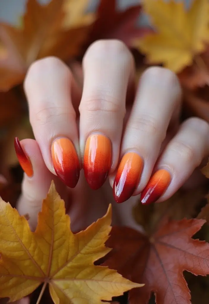 27 Stunning Nail Art Ideas That Will Be Everywhere This Fall - 3. Ombre Shades Inspired by Autumn Leaves