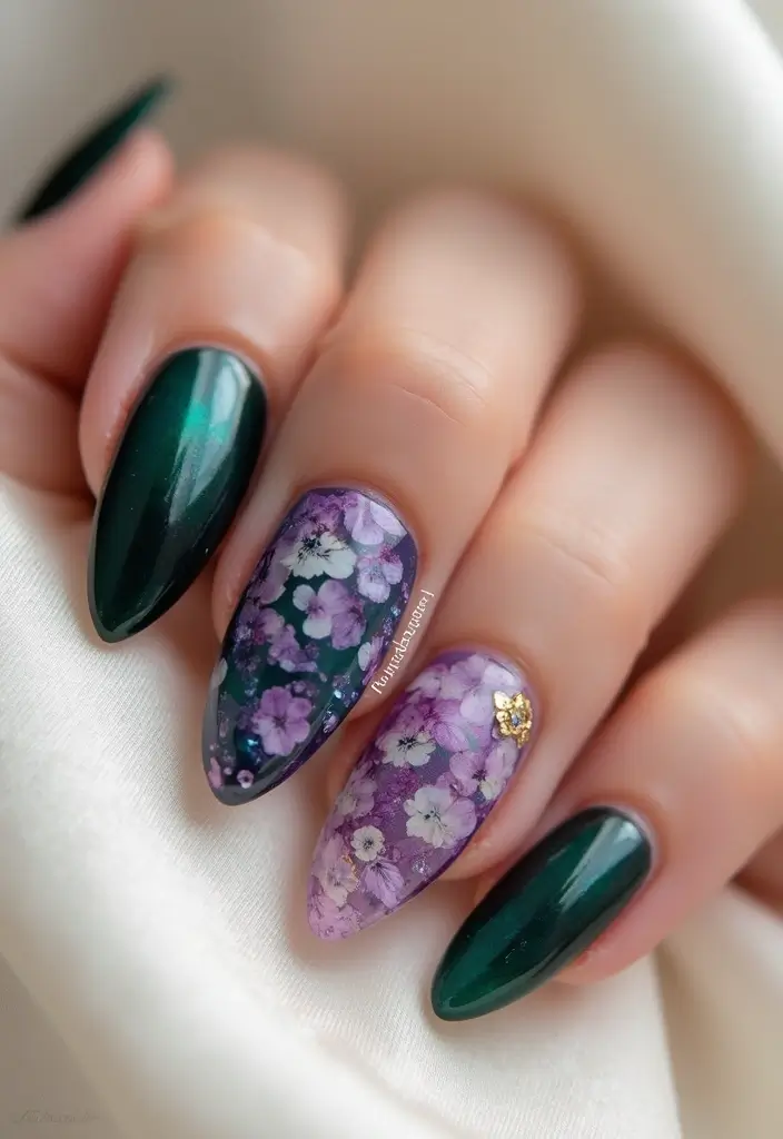 27 Stunning Nail Art Ideas That Will Be Everywhere This Fall - 8. Jewel Tones with Floral Overlays