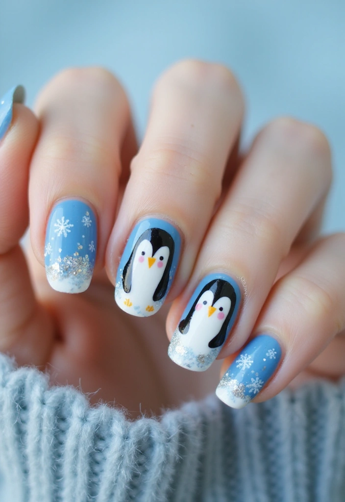 28 Chic Winter Nail Designs That Feel Cozy and Stylish - 14. Cute Little Penguins