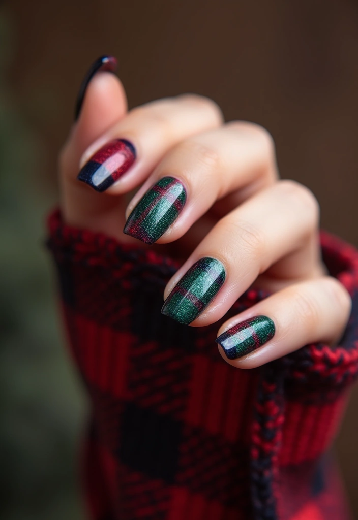 28 Chic Winter Nail Designs That Feel Cozy and Stylish - 15. Cozy Flannel Patterns