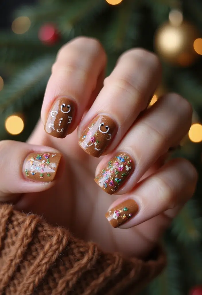 28 Chic Winter Nail Designs That Feel Cozy and Stylish - 18. Gingerbread Man Delight
