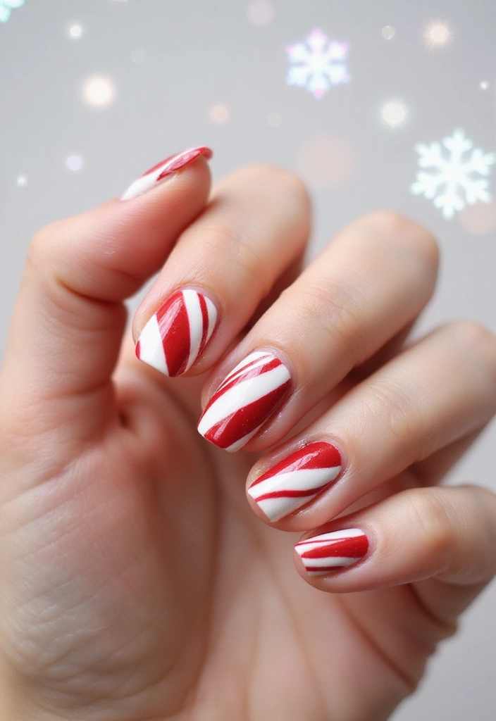 28 Chic Winter Nail Designs That Feel Cozy and Stylish - 20. Candy Cane Twists