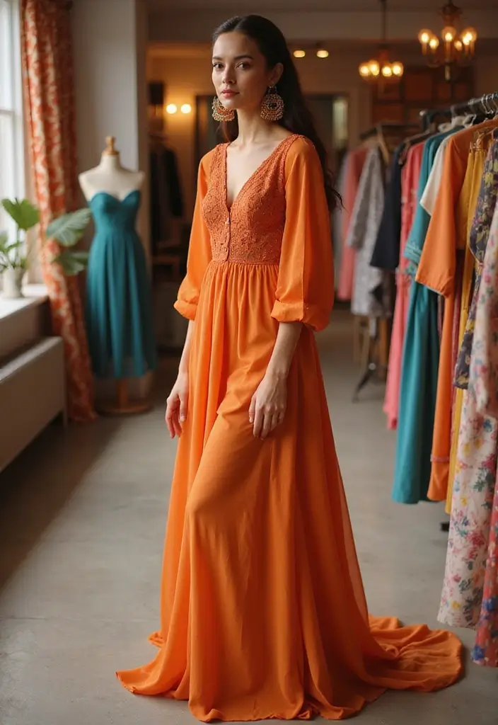 28 Elegant Long Dress Outfits for a Pinterest-Worthy Look - 11. Statement Sleeves