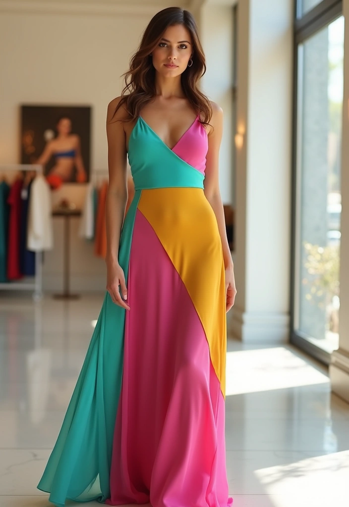 28 Elegant Long Dress Outfits for a Pinterest-Worthy Look - 12. Color Block Chic