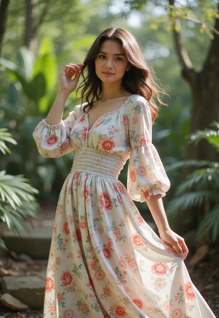 28 Elegant Long Dress Outfits for a Pinterest-Worthy Look - 15. Whimsical Prints