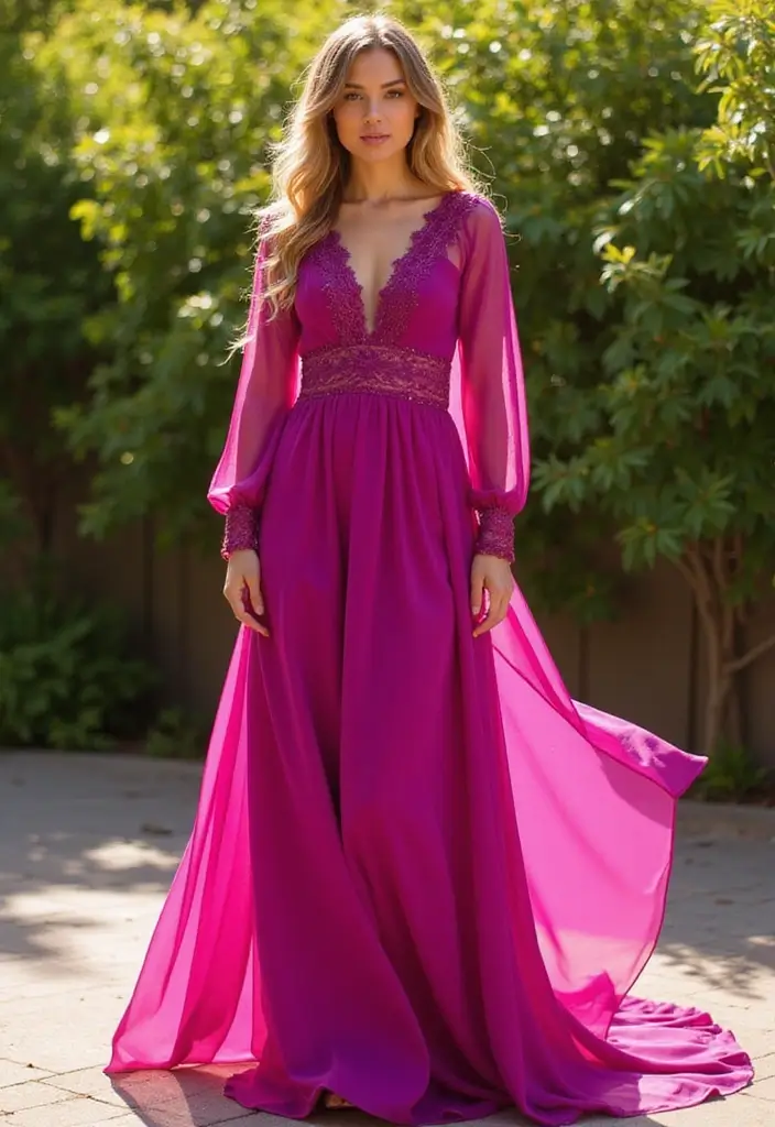 28 Elegant Long Dress Outfits for a Pinterest-Worthy Look - 19. Bright and Bold