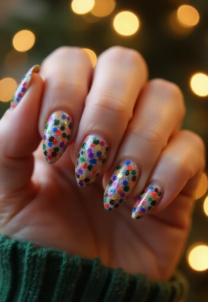 28 Glitter Nail Ideas That Light Up Your December Nights - 10. Holiday Lights