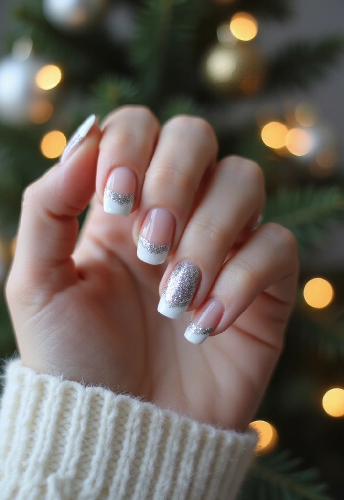 28 Glitter Nail Ideas That Light Up Your December Nights - 12. Festive French Tips