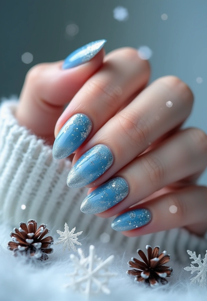 28 Glitter Nail Ideas That Light Up Your December Nights - 13. Silver and Blue Ice
