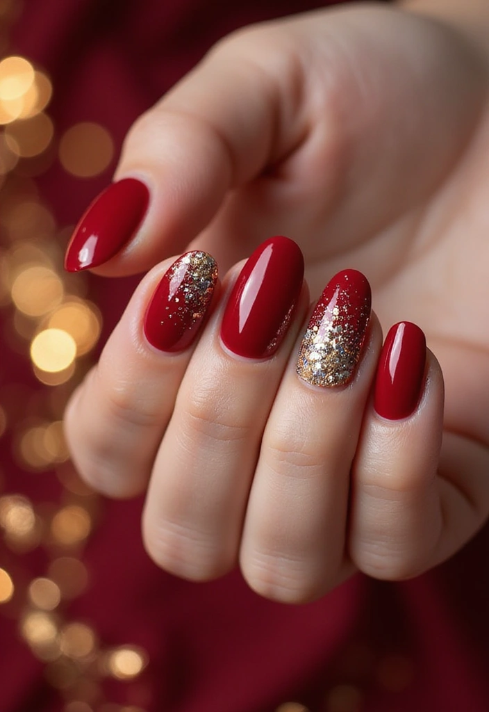28 Glitter Nail Ideas That Light Up Your December Nights - 14. Ruby Red Sparkle