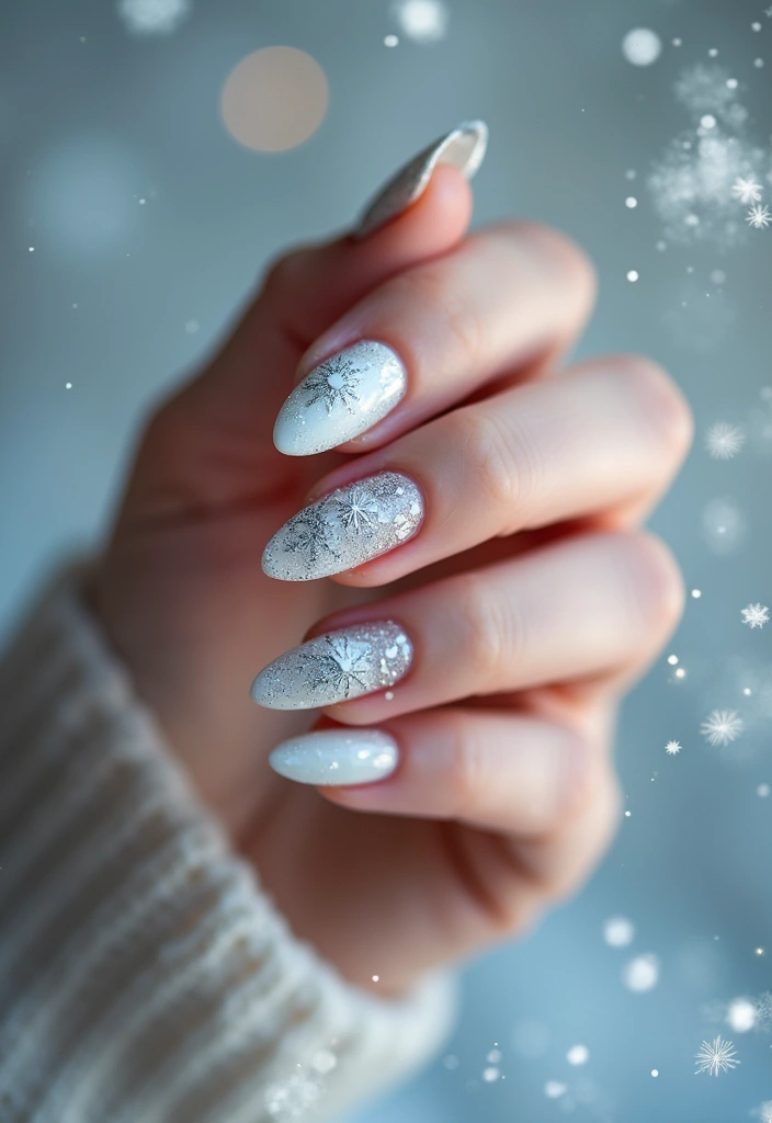 28 Glitter Nail Ideas That Light Up Your December Nights - 16. Silver Snowflakes