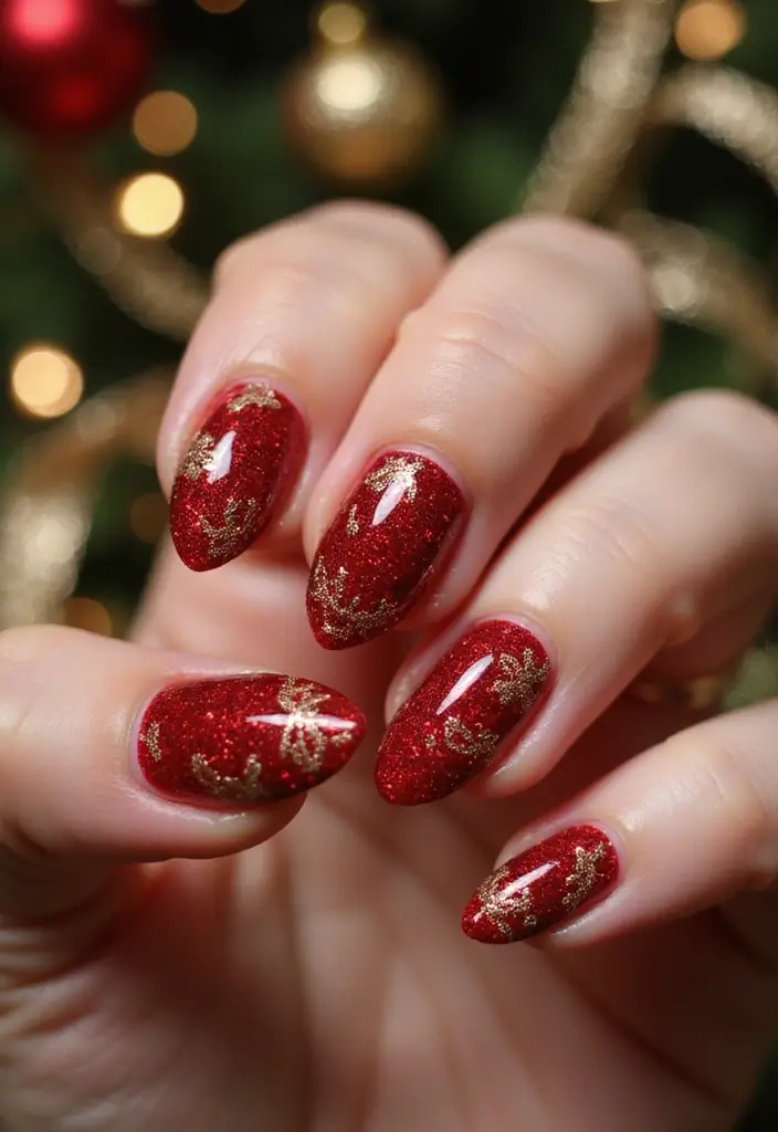 28 Glitter Nail Ideas That Light Up Your December Nights - 2. Classic Red and Gold Glam