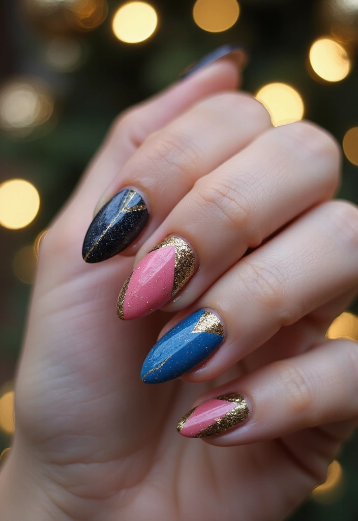 28 Glitter Nail Ideas That Light Up Your December Nights - 20. Glittery Geometric Patterns