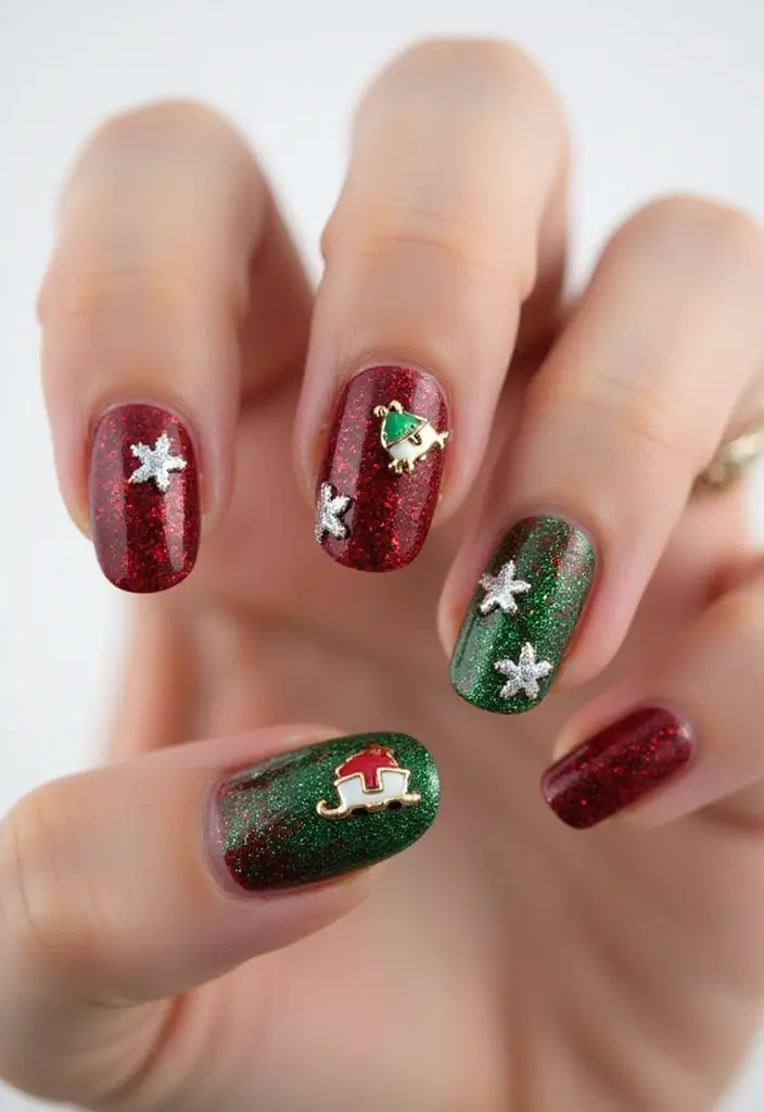 28 Glitter Nail Ideas That Light Up Your December Nights - 6. Sleigh All Day