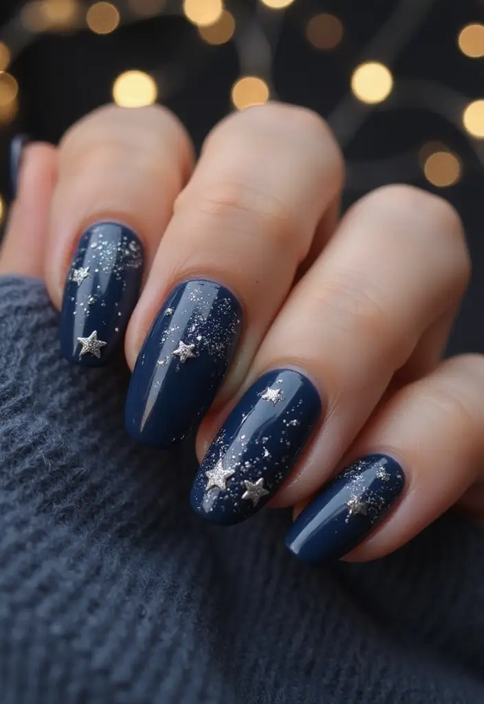 28 Glitter Nail Ideas That Light Up Your December Nights - 7. Midnight Starry Nights