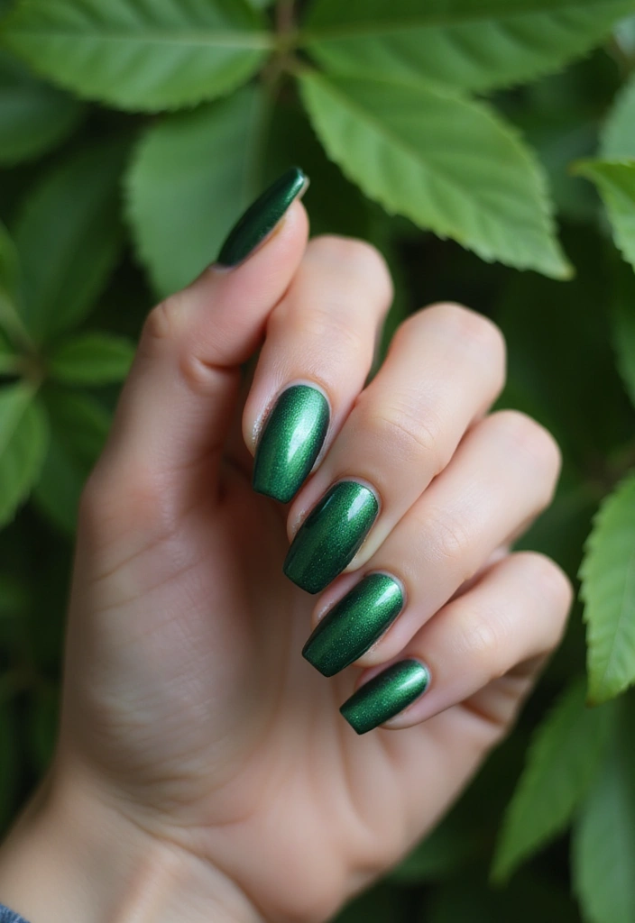28 Party-Ready Metallic Nail Styles to Celebrate New Year’s in Style! - 16. Lush Forest Green Metallic