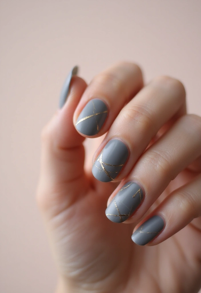 28 Party-Ready Metallic Nail Styles to Celebrate New Year’s in Style! - 27. Understated Grey with Gold Highlights