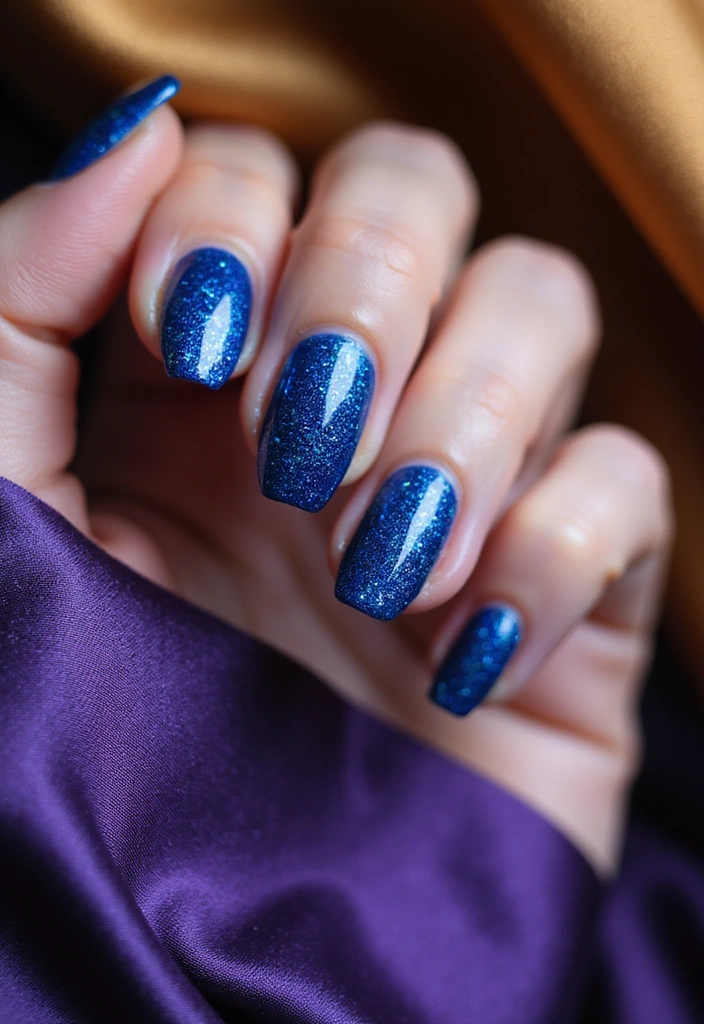 28 Party-Ready Metallic Nail Styles to Celebrate New Year’s in Style! - 28. Majestic Sapphire with Glitter