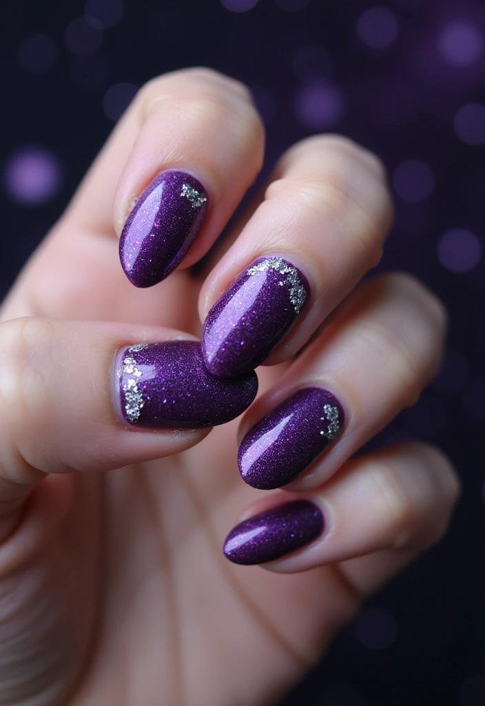 28 Party-Ready Metallic Nail Styles to Celebrate New Year’s in Style! - 5. Cosmic Purple with Silver Glitter